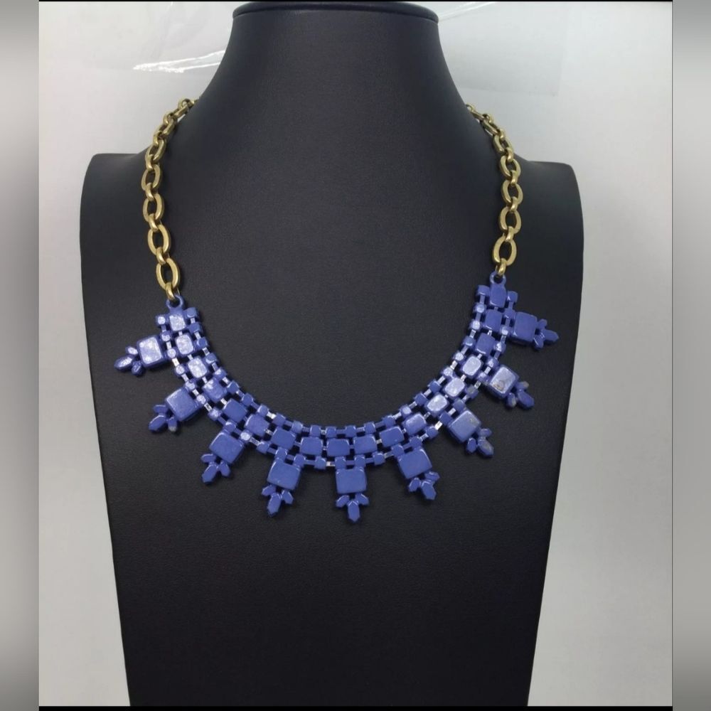 J. Crew Goldtone Blue Painted Enamel Necklace 16"